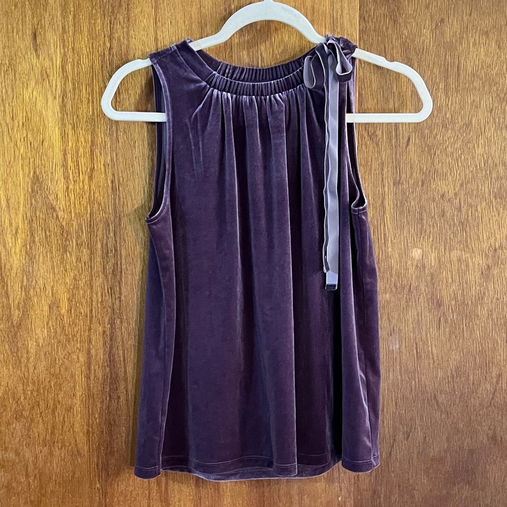 ANN TAYLOR Purple Velvet Sleeveless Top w Bow Sz SP